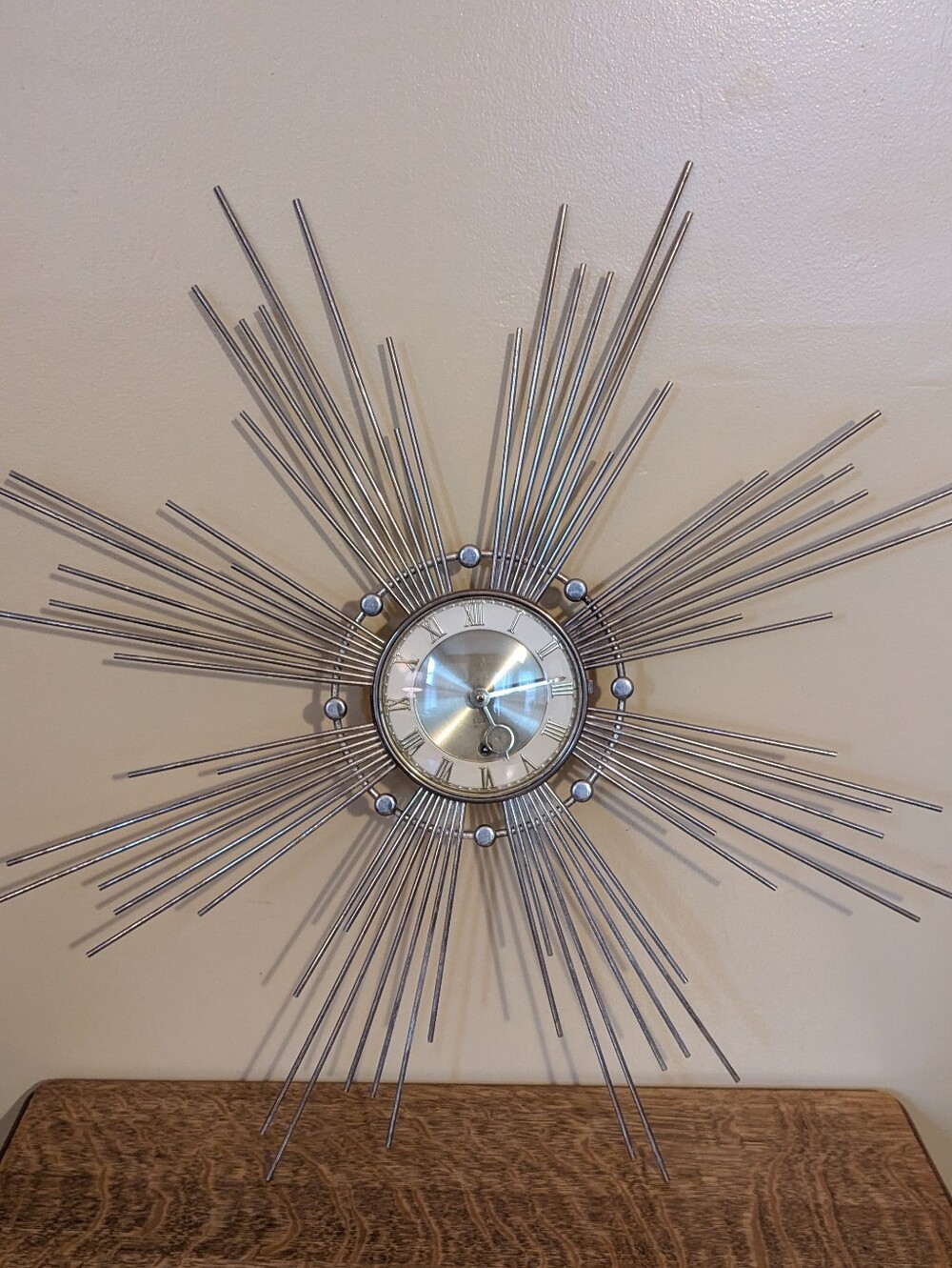 MCM Retro Starburst Sunburst Atomic Wall Clock Gold Germany Nostalgic - Picture 3 of 9